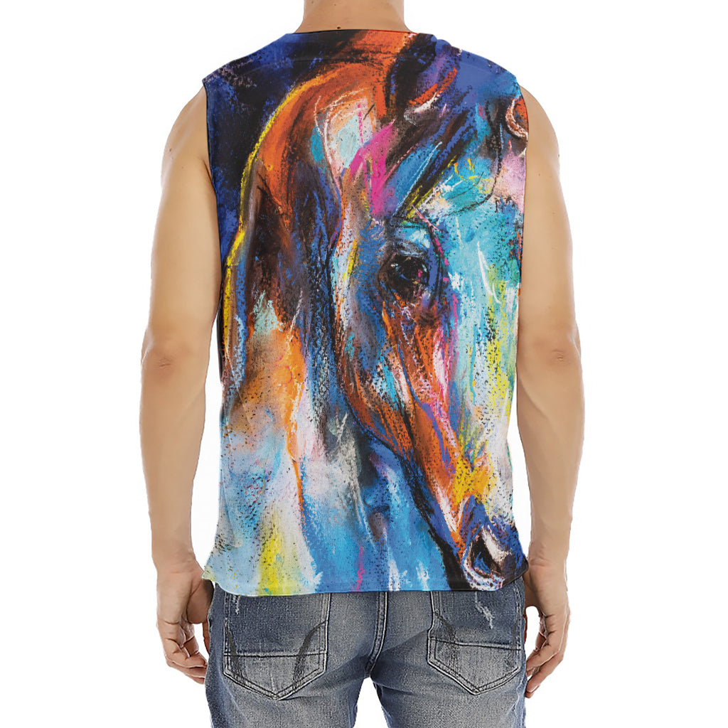 Colorful Horse Painting Print Men's Fitness Tank Top
