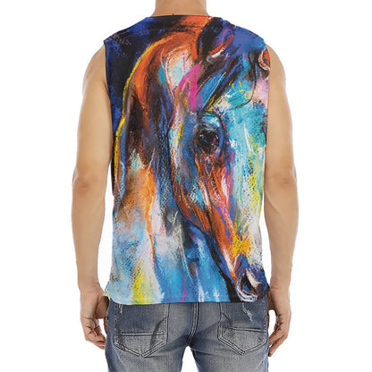 Colorful Horse Painting Print Men's Fitness Tank Top