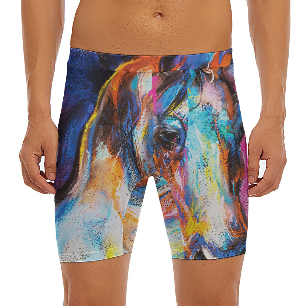 Colorful Horse Painting Print Men's Long Boxer Briefs