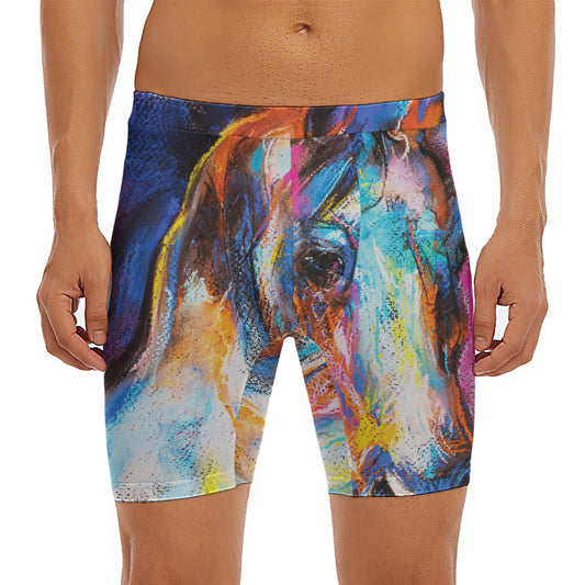 Colorful Horse Painting Print Men's Long Boxer Briefs