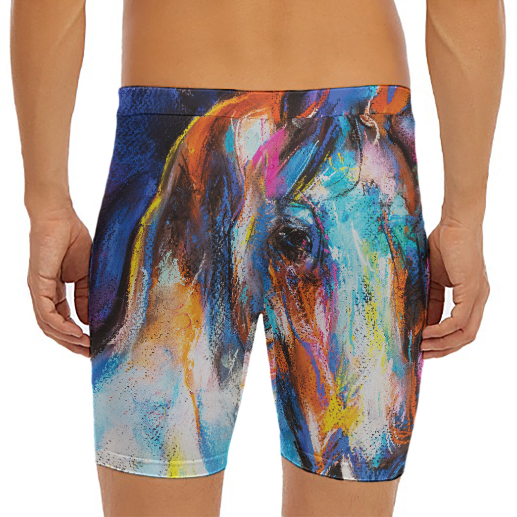 Colorful Horse Painting Print Men's Long Boxer Briefs