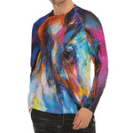 Colorful Horse Painting Print Men's Long Sleeve Rash Guard
