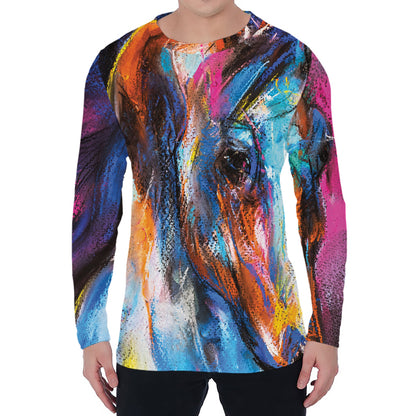Colorful Horse Painting Print Men's Long Sleeve T-Shirt