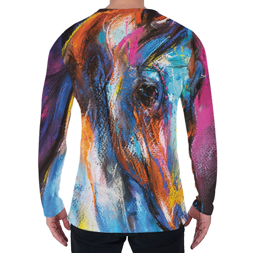 Colorful Horse Painting Print Men's Long Sleeve T-Shirt