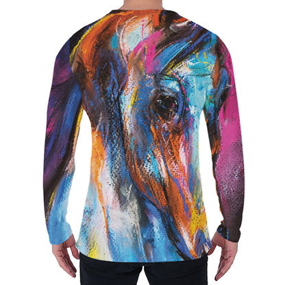 Colorful Horse Painting Print Men's Long Sleeve T-Shirt