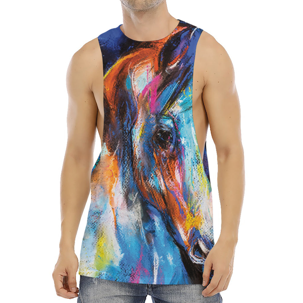 Colorful Horse Painting Print Men's Muscle Tank Top