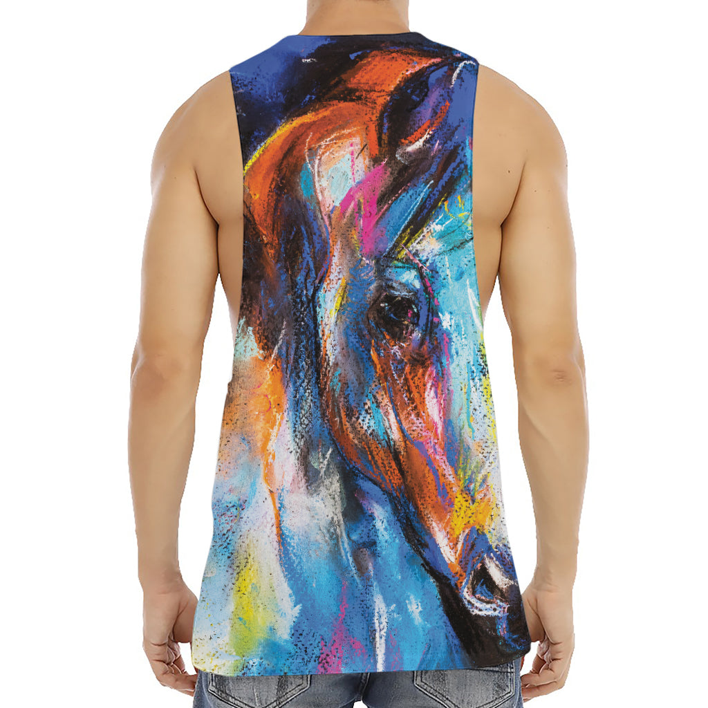 Colorful Horse Painting Print Men's Muscle Tank Top