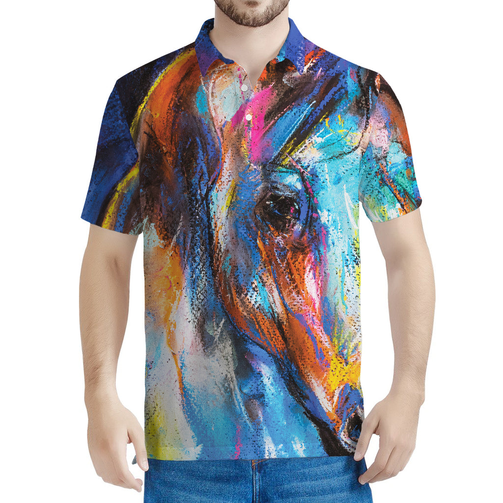 Colorful Horse Painting Print Men's Polo Shirt
