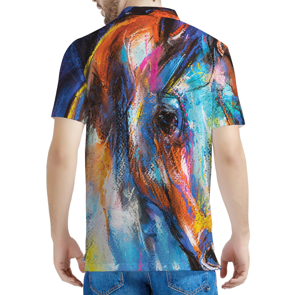 Colorful Horse Painting Print Men's Polo Shirt
