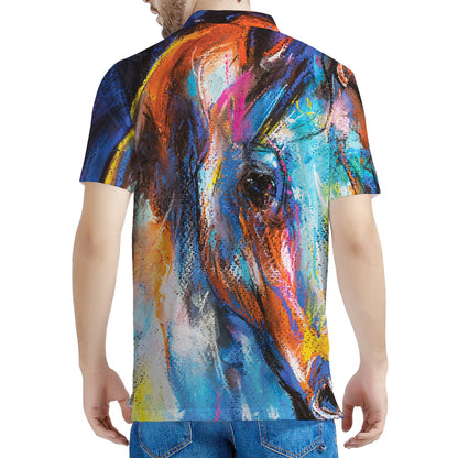 Colorful Horse Painting Print Men's Polo Shirt
