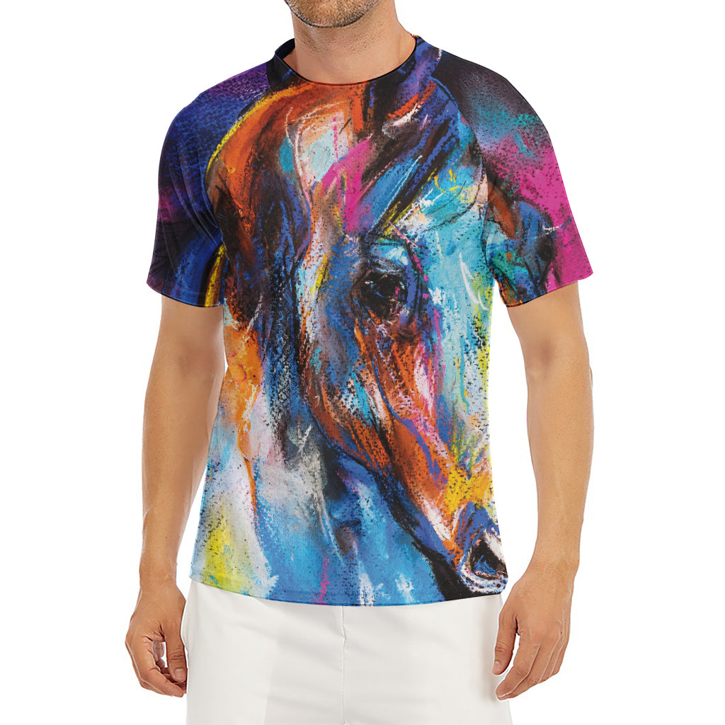Colorful Horse Painting Print Men's Short Sleeve Rash Guard