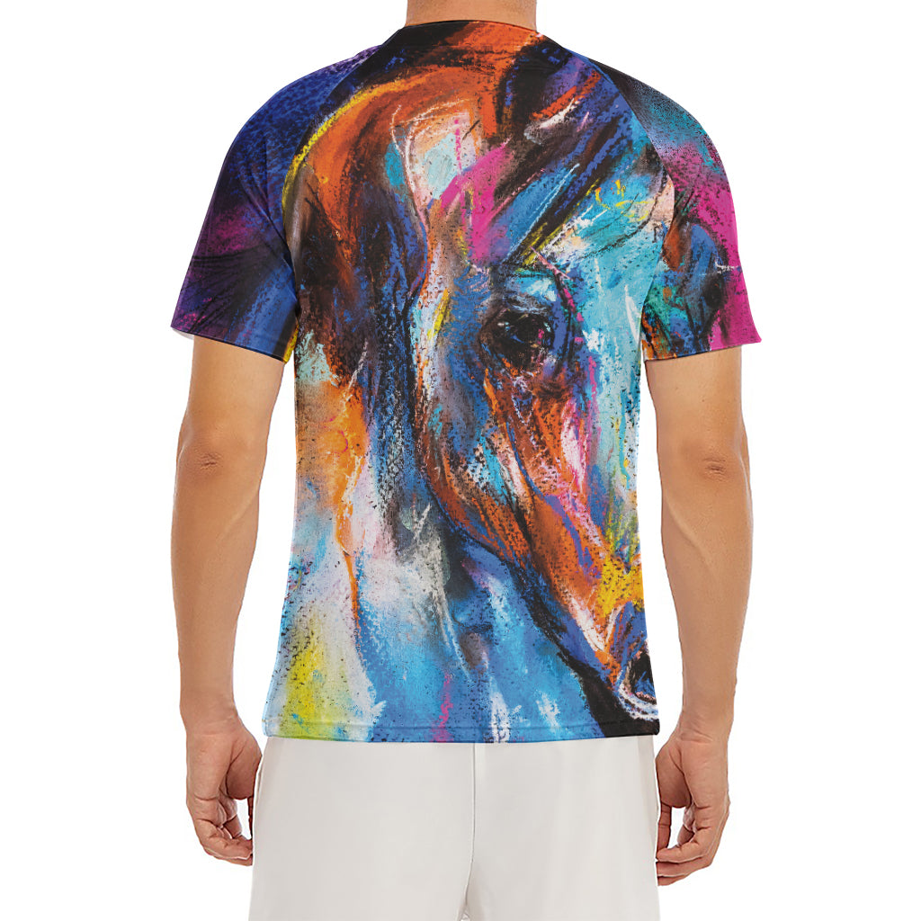 Colorful Horse Painting Print Men's Short Sleeve Rash Guard