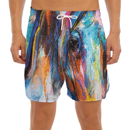 Colorful Horse Painting Print Men's Split Running Shorts