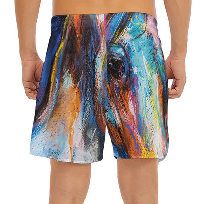 Colorful Horse Painting Print Men's Split Running Shorts