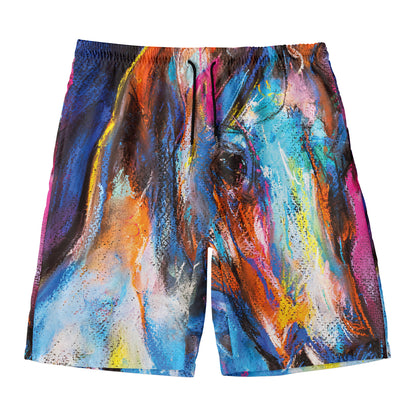 Colorful Horse Painting Print Men's Swim Trunks