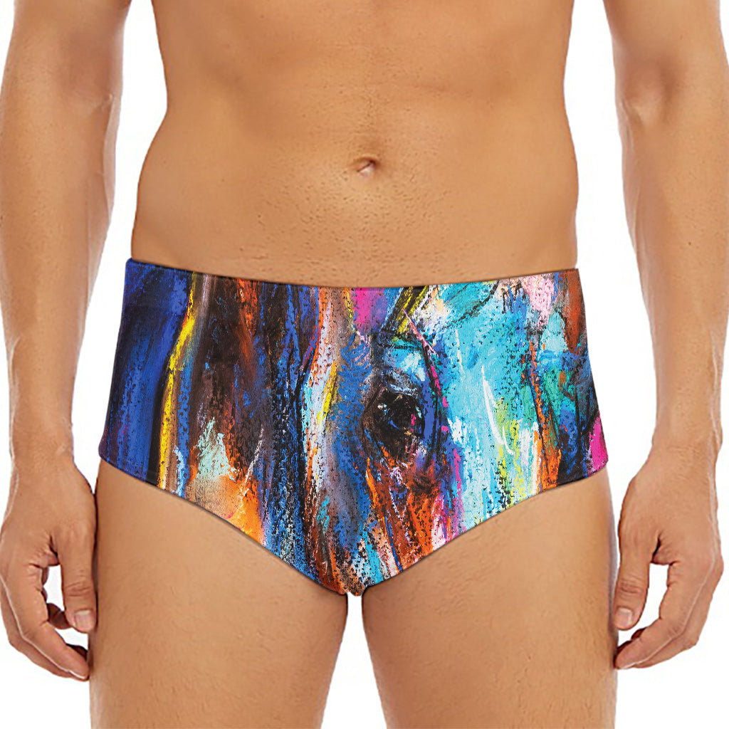 Colorful Horse Painting Print Men's Triangle Swim Briefs