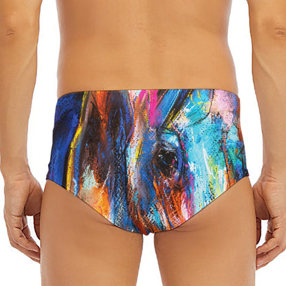Colorful Horse Painting Print Men's Triangle Swim Briefs