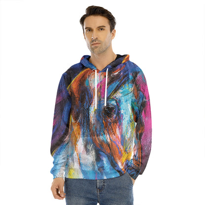 Colorful Horse Painting Print Men's Velvet Pullover Hoodie