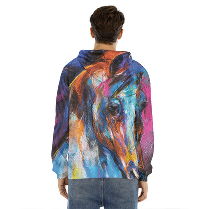 Colorful Horse Painting Print Men's Velvet Pullover Hoodie