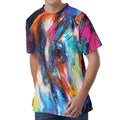 Colorful Horse Painting Print Men's Velvet T-Shirt