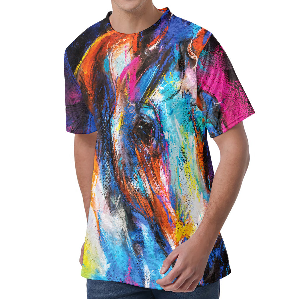 Colorful Horse Painting Print Men's Velvet T-Shirt