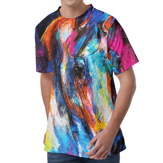 Colorful Horse Painting Print Men's Velvet T-Shirt
