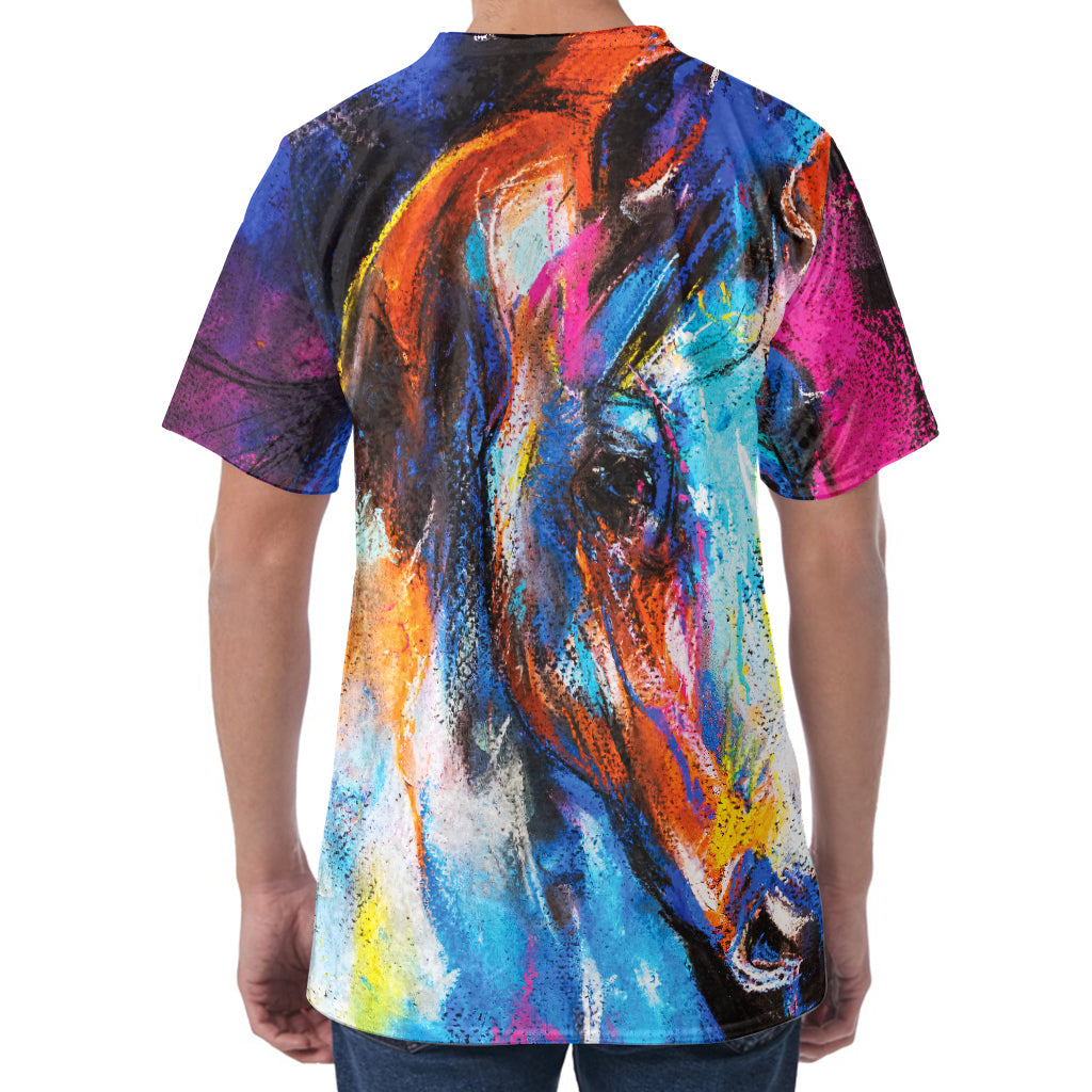Colorful Horse Painting Print Men's Velvet T-Shirt