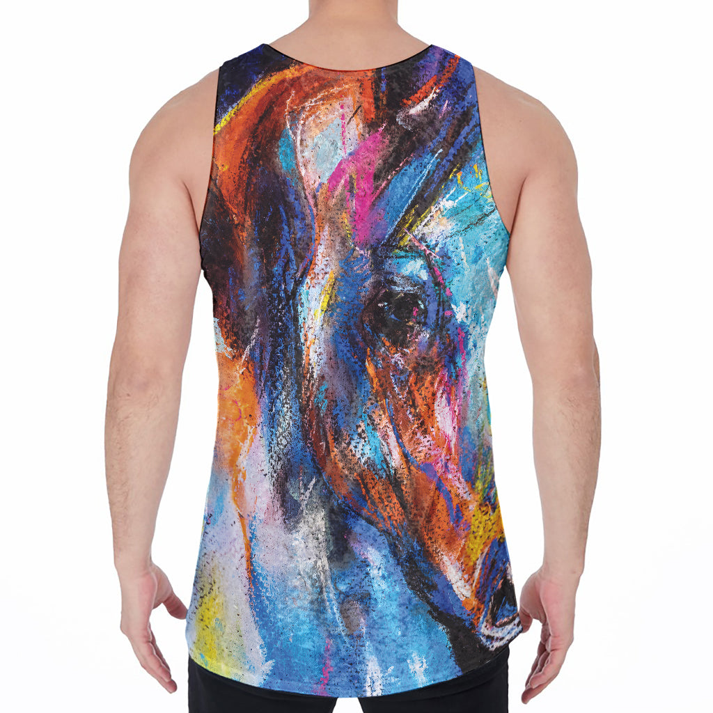 Colorful Horse Painting Print Men's Velvet Tank Top