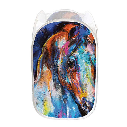 Colorful Horse Painting Print Mesh Laundry Hamper
