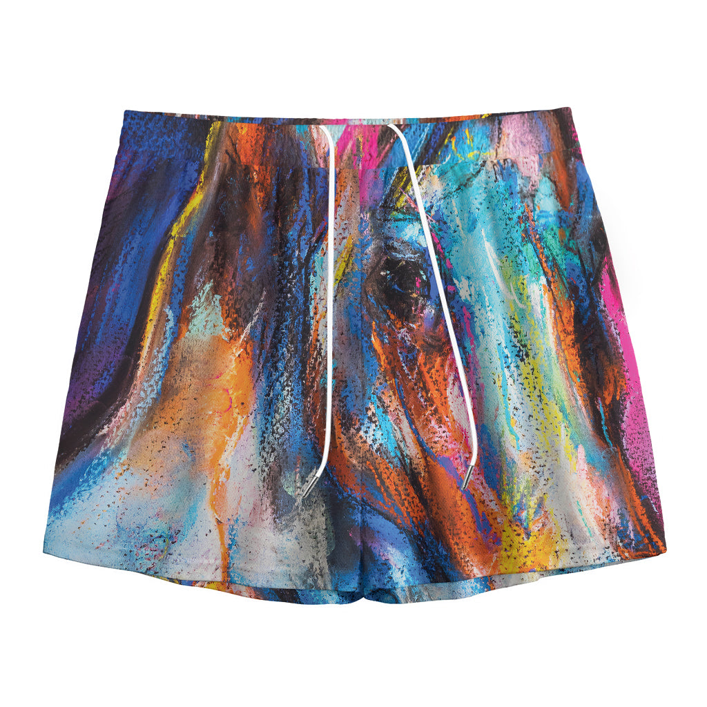 Colorful Horse Painting Print Mesh Shorts