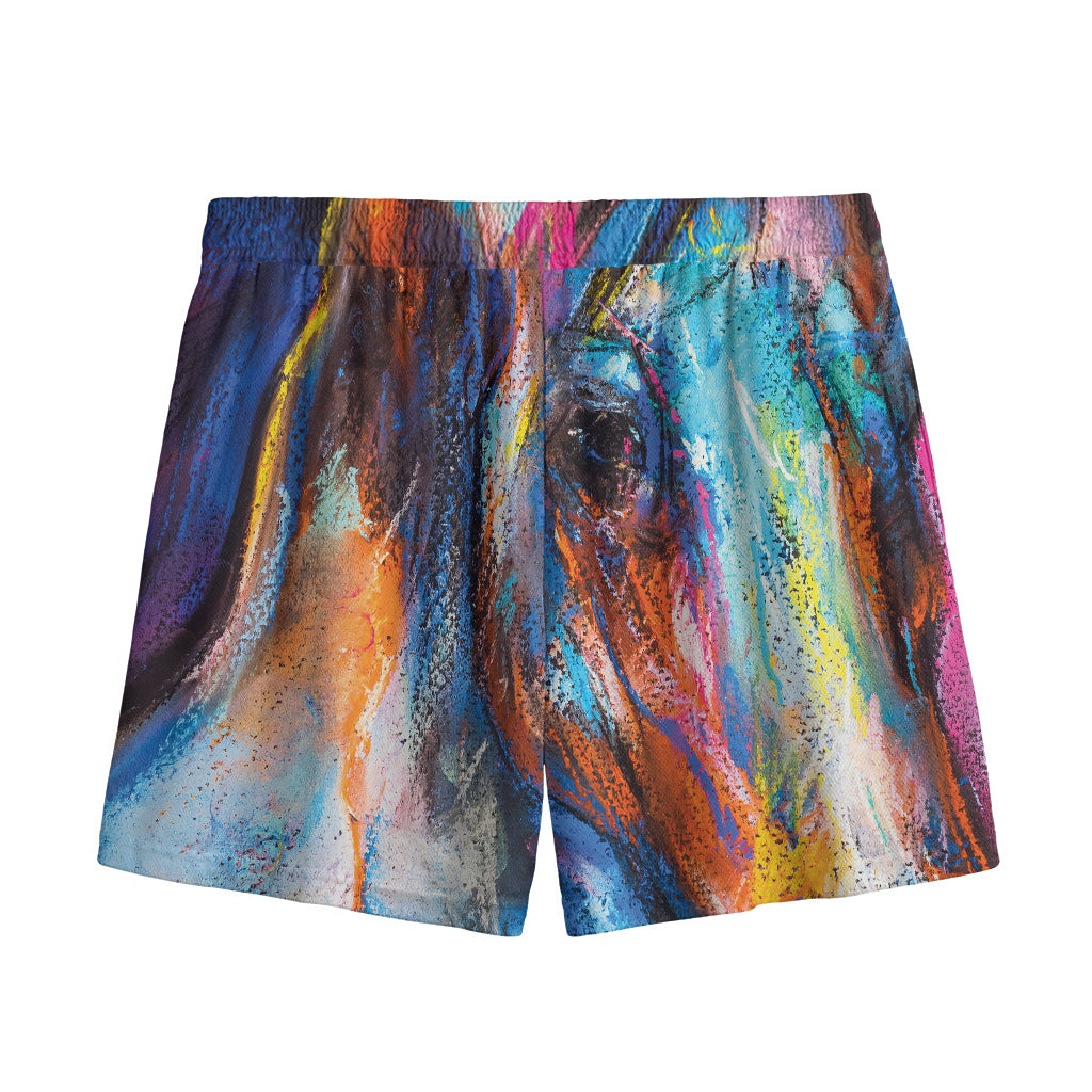 Colorful Horse Painting Print Mesh Shorts