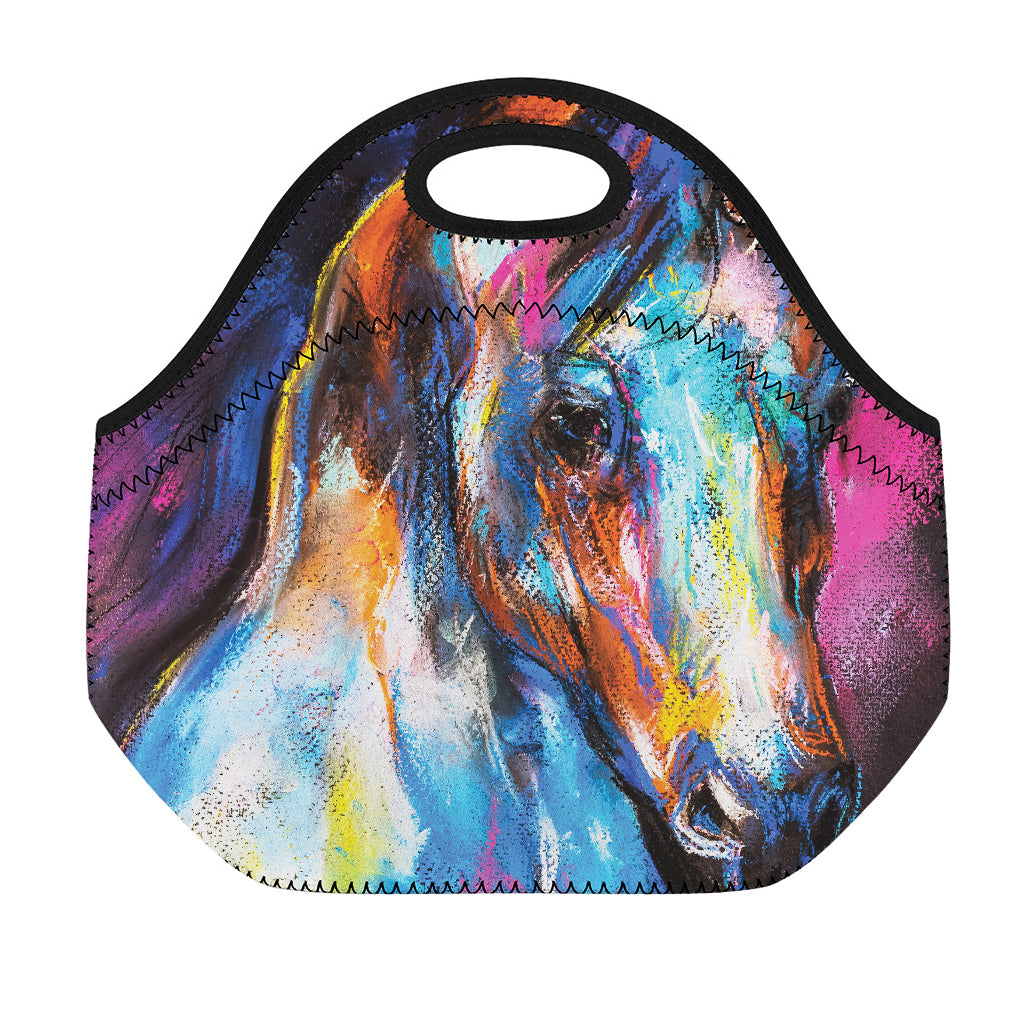 Colorful Horse Painting Print Neoprene Lunch Bag