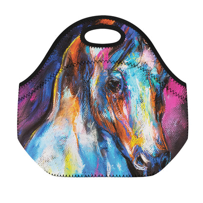 Colorful Horse Painting Print Neoprene Lunch Bag