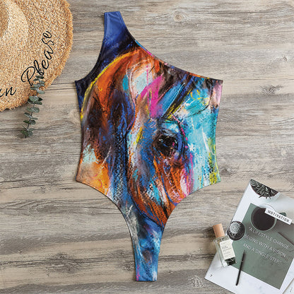 Colorful Horse Painting Print One Shoulder Bodysuit