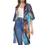 Colorful Horse Painting Print Open Front Beach Cover Up
