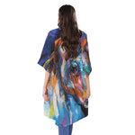 Colorful Horse Painting Print Open Front Beach Cover Up
