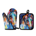 Colorful Horse Painting Print Oven Mitt And Pot Holder Set