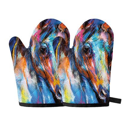 Colorful Horse Painting Print Oven Mitts