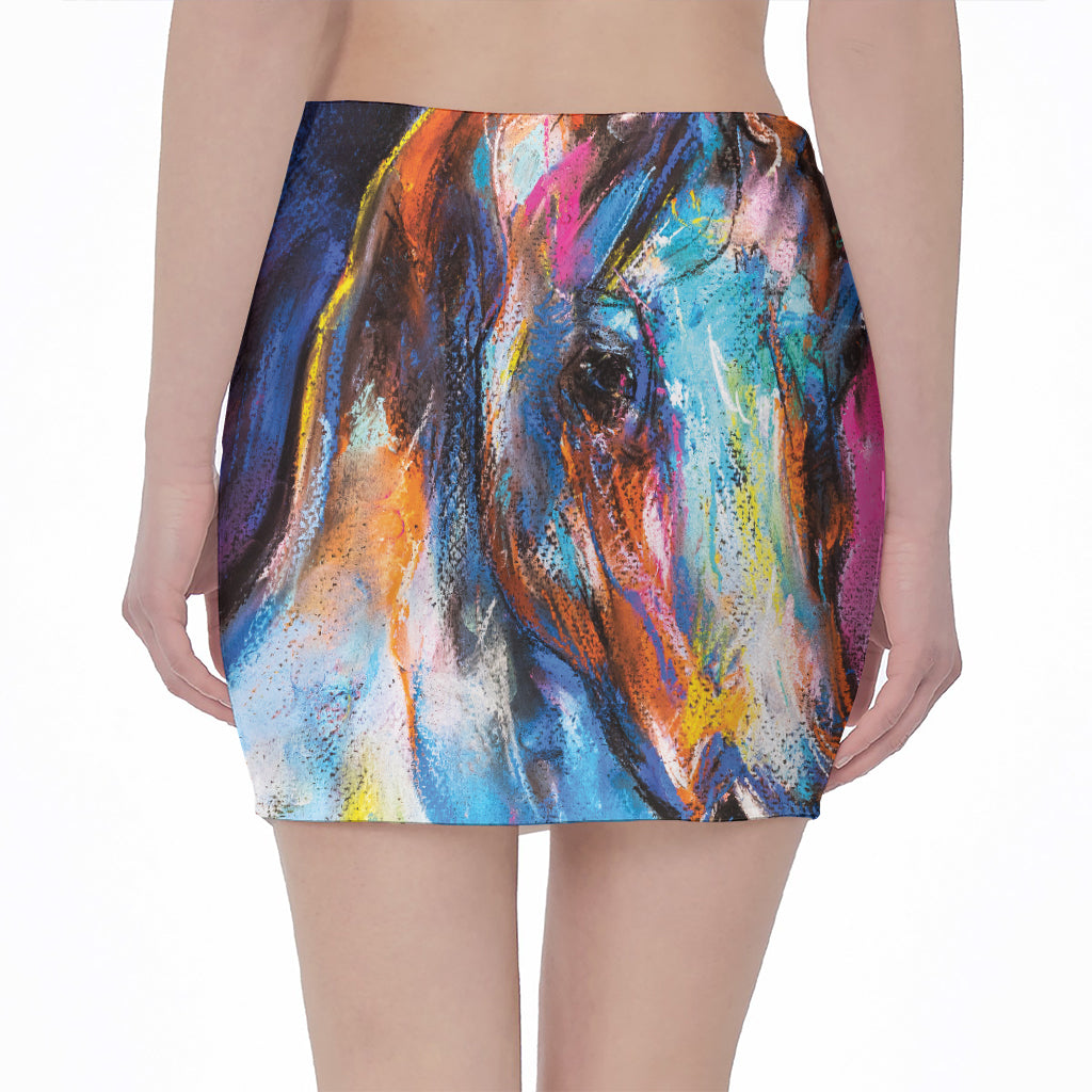 Colorful Horse Painting Print Pencil Mini Skirt
