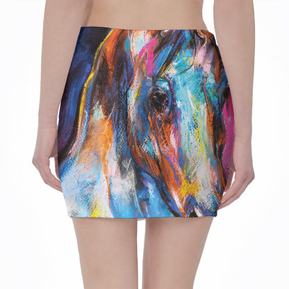 Colorful Horse Painting Print Pencil Mini Skirt