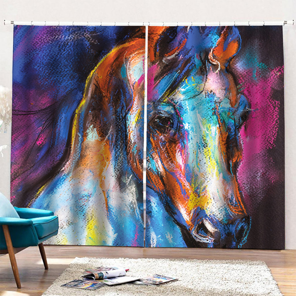 Colorful Horse Painting Print Pencil Pleat Curtains