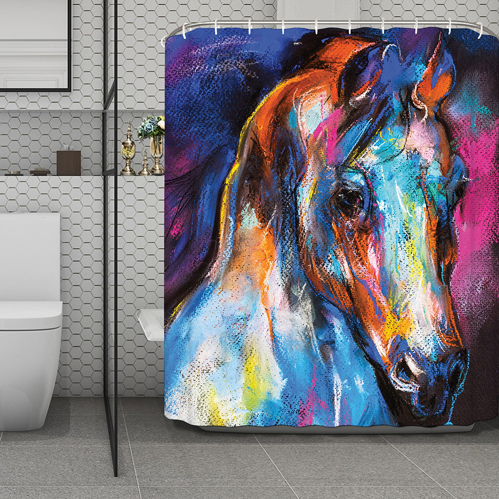 Colorful Horse Painting Print Polyester Shower Curtain