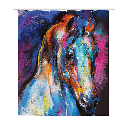 Colorful Horse Painting Print Polyester Shower Curtain