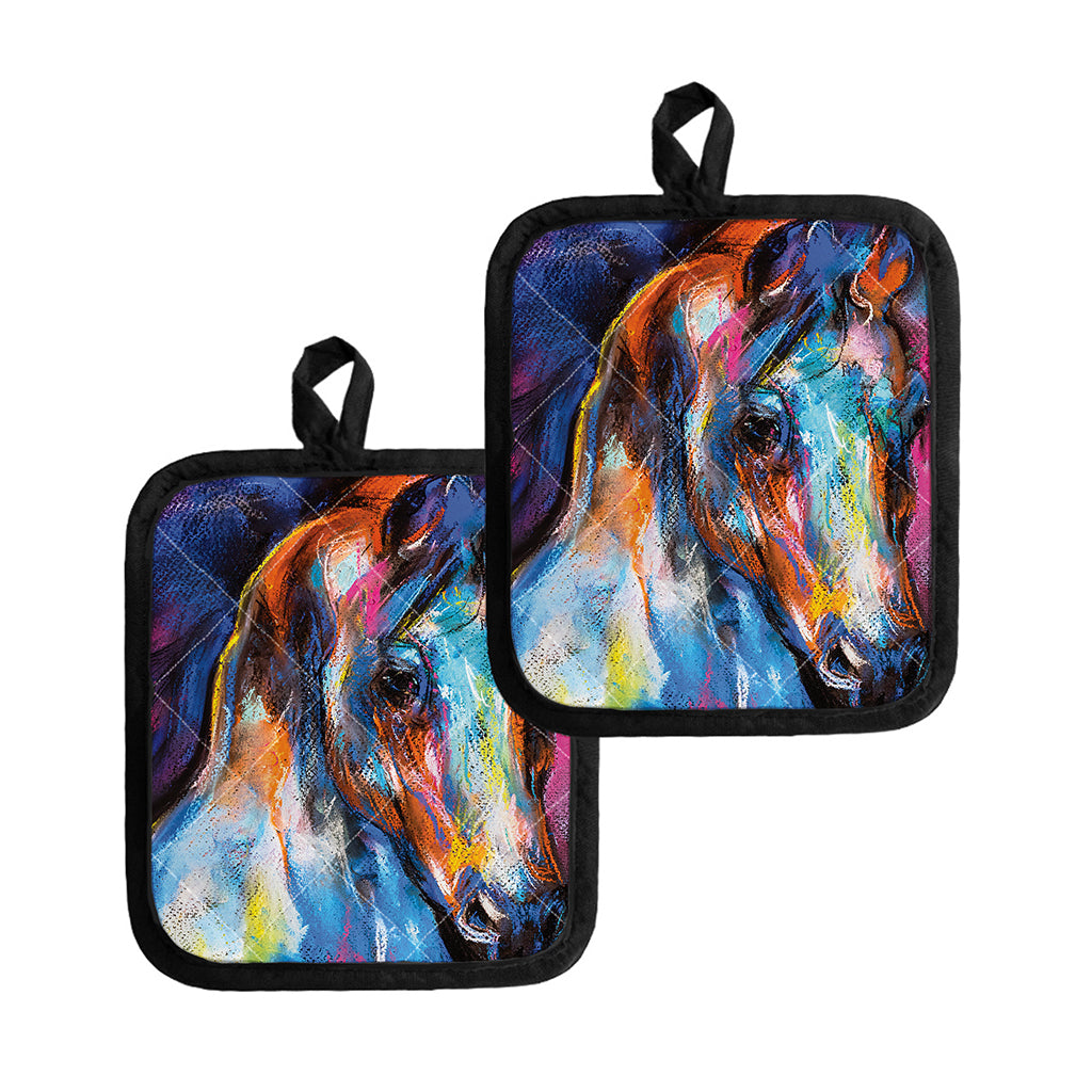Colorful Horse Painting Print Pot Holders