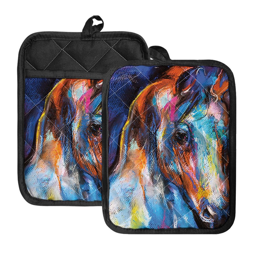 Colorful Horse Painting Print Pot Holders With Pocket