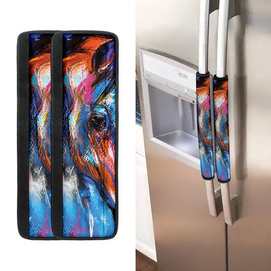 Colorful Horse Painting Print Refrigerator Handle Covers