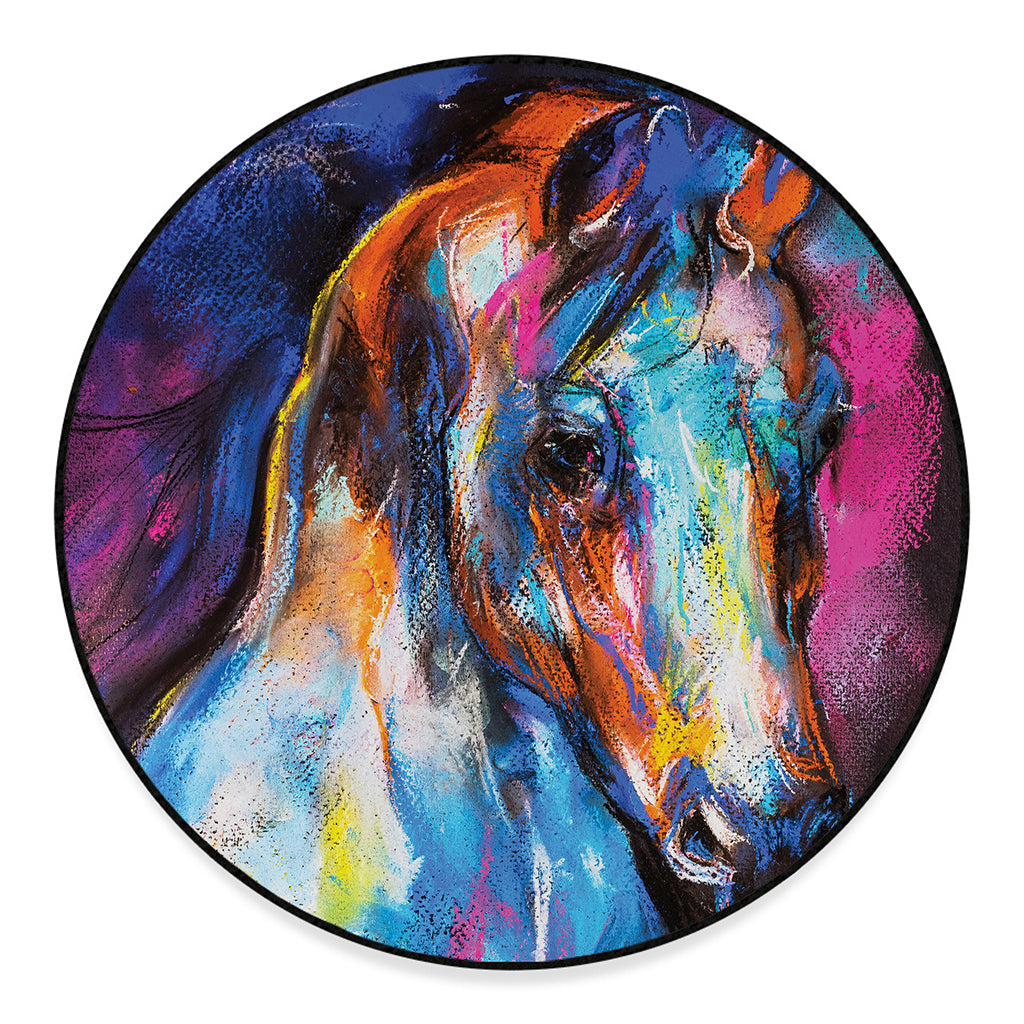 Colorful Horse Painting Print Round Floor Mat