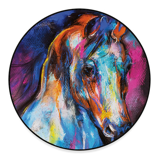 Colorful Horse Painting Print Round Floor Mat