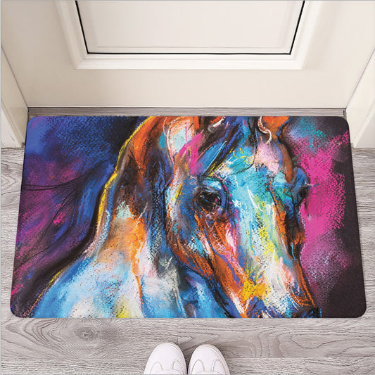 Colorful Horse Painting Print Rubber Doormat