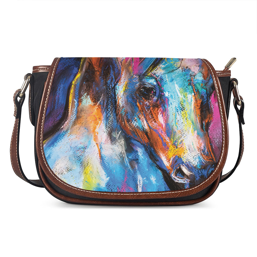 Colorful Horse Painting Print Saddle Bag